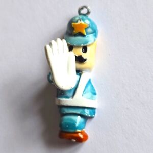 Vintage policeman brooch bobby hand on a spring wiggly bobble blue white cop pin